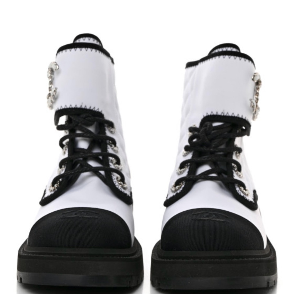 Chanel Chic Fabric Quilted Combat Boots - Picture 2 of 6
